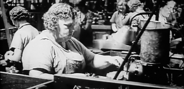 Black and white image of a woman machinist.